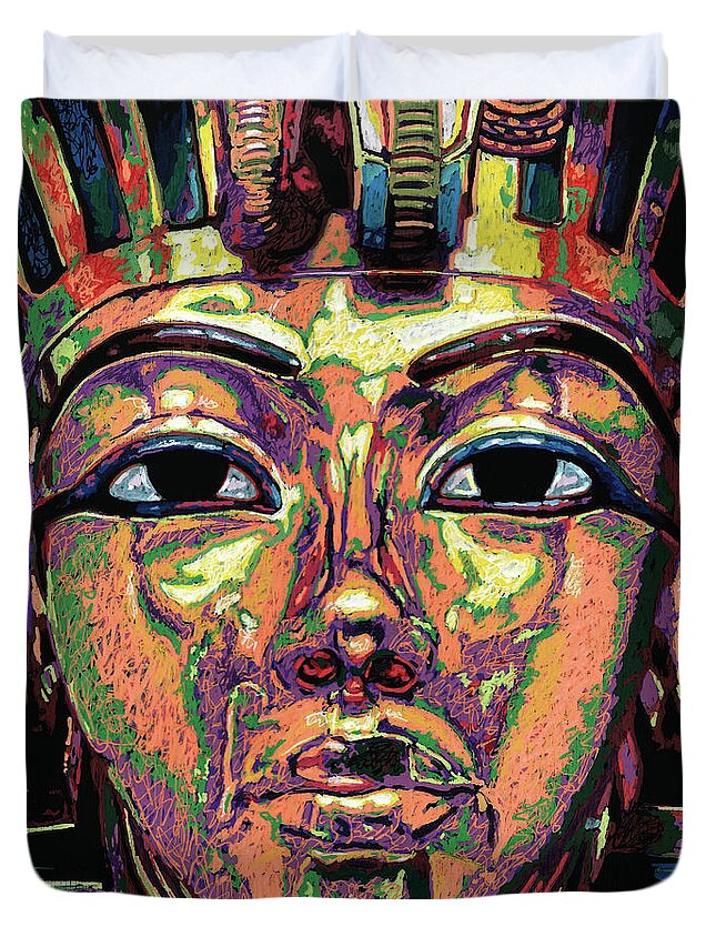 King Tutankhamun Death Mask Duvet Cover featuring the painting King Tutankhamun Death Mask by Maria Arango