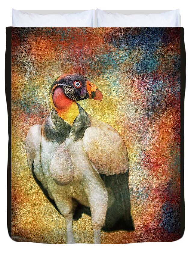 King Vulture Duvet Cover featuring the mixed media King Vulture by Eva Lechner