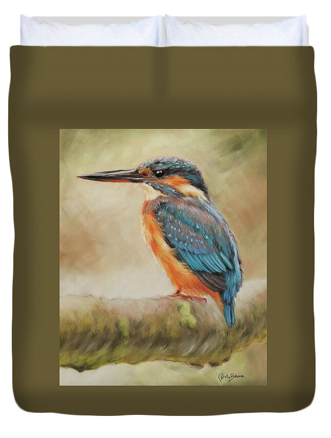 Kingfisher Duvet Cover featuring the pastel Kingfisher by Kirsty Rebecca