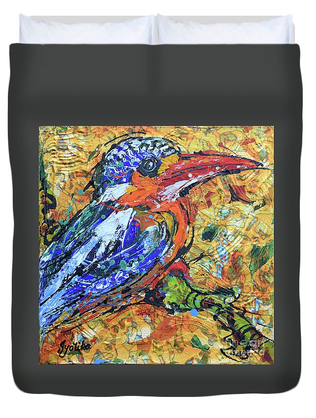  Duvet Cover featuring the painting Kingfisher_1 by Jyotika Shroff
