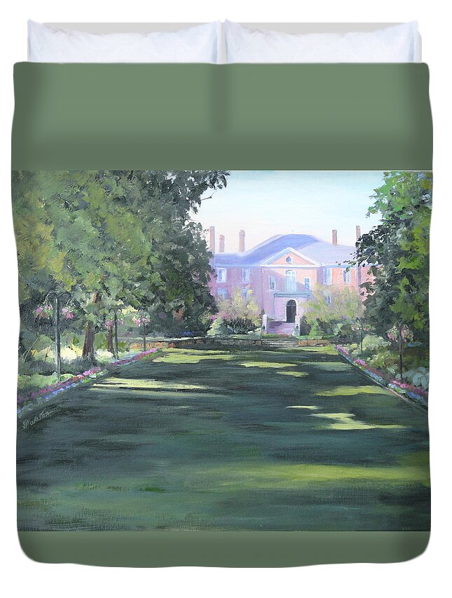Kingwood Mansion Duvet Cover featuring the painting Kingwood Mansion by Judy Fischer Walton