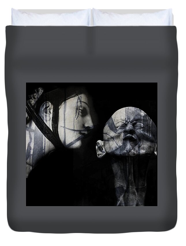 Statue Duvet Cover featuring the mixed media Kiss Me , Honey , Honey , Kiss Me by Paul Lovering