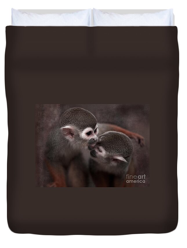 Monkeys Duvet Cover featuring the photograph Kiss Me by Ang El
