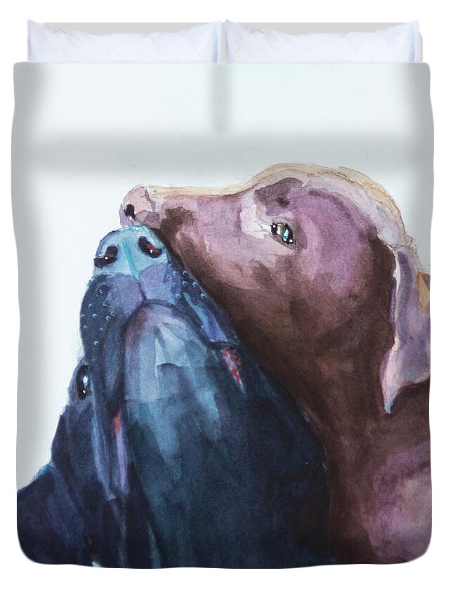 Labs Duvet Cover featuring the painting Kiss,Nip by Sheila Wedegis