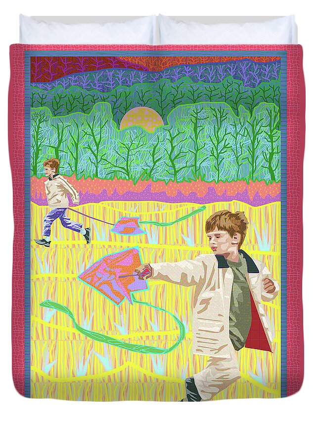 Kite Day At Fairview Duvet Cover featuring the digital art Kite Day by Rod Whyte