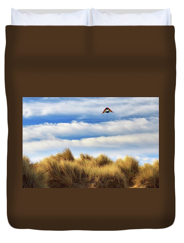 Kite Duvet Cover featuring the photograph Kite Over The Hill by James Eddy
