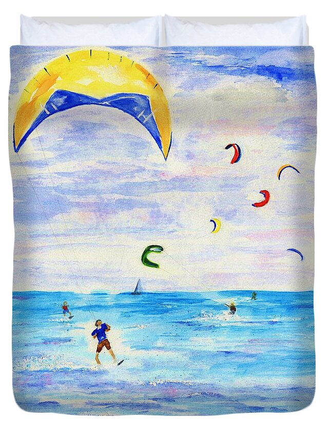 Kite Duvet Cover featuring the painting Kite Surfer by Jamie Frier