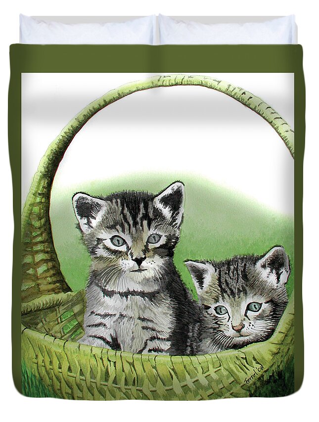 Cat Duvet Cover featuring the painting Kitty Caddy by Ferrel Cordle