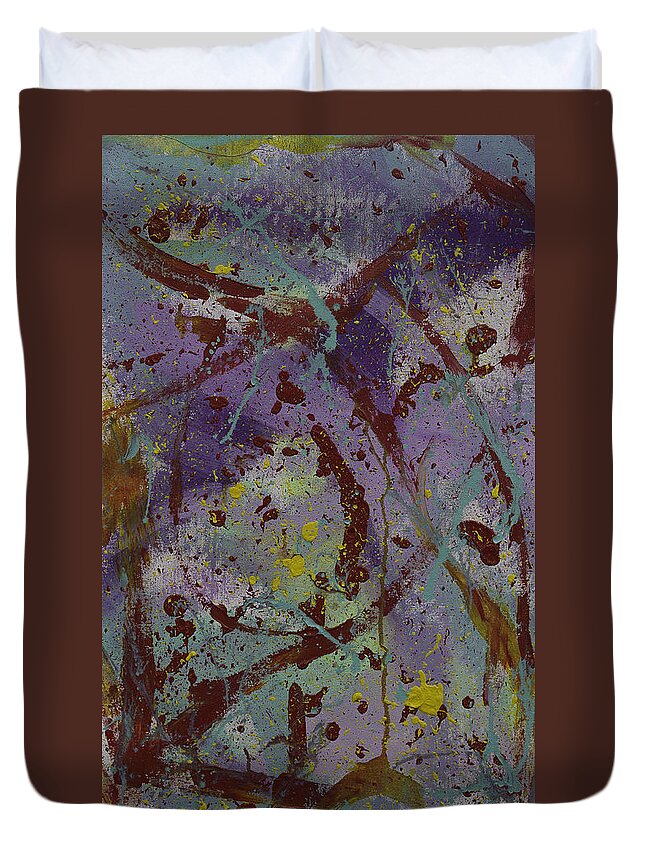 Abstract Duvet Cover featuring the painting Kiwi Fruit Cutie by Julius Hannah