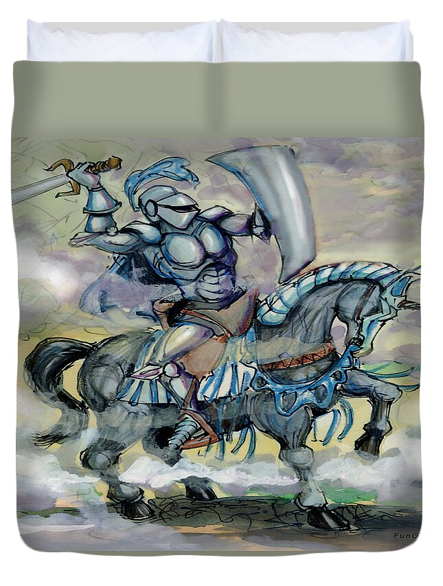 Knight Duvet Cover featuring the greeting card Knight by Kevin Middleton