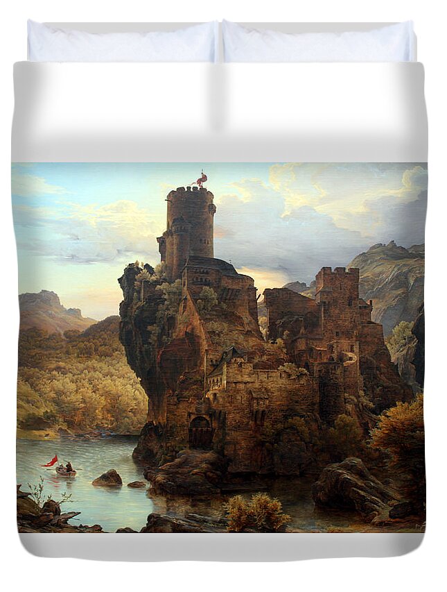 Karl Friedrich Lessing Duvet Cover featuring the painting Knights Castle by Karl Friedrich Lessing