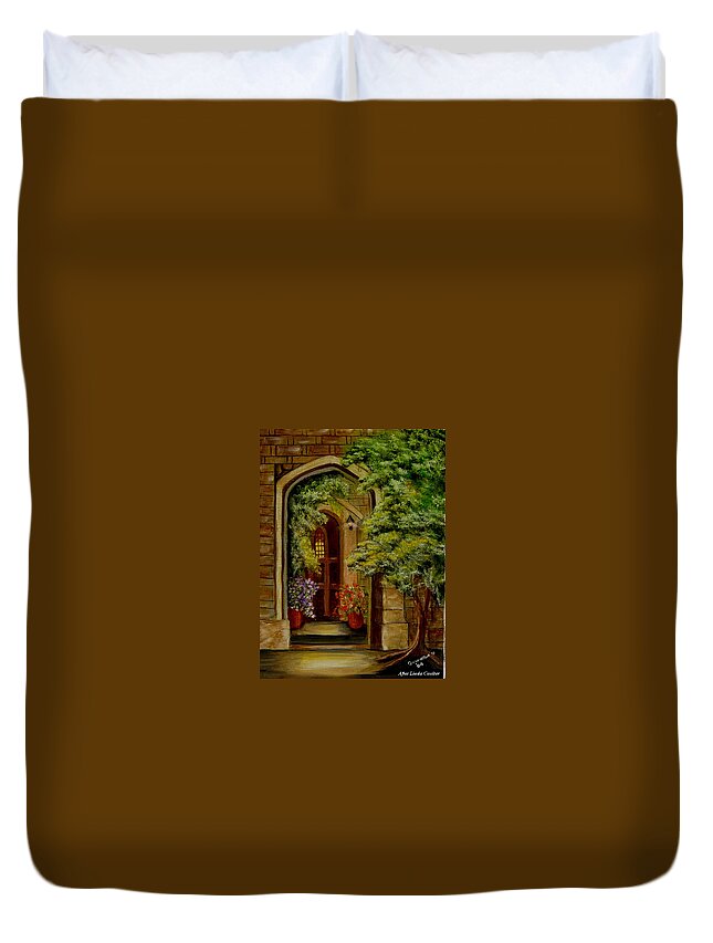 Door Duvet Cover featuring the painting Knight's Door by Quwatha Valentine