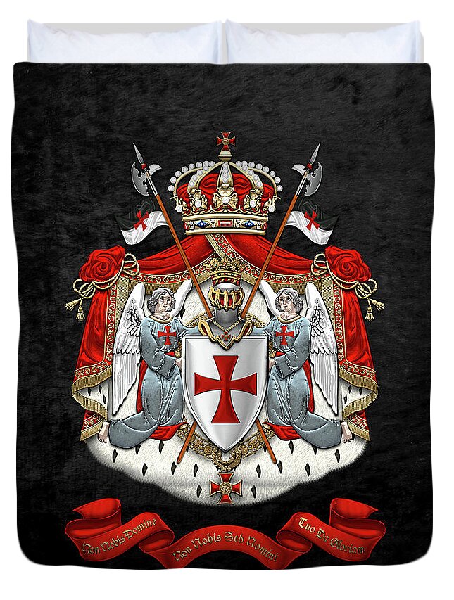 'ancient Brotherhoods' Collection By Serge Averbukh Duvet Cover featuring the digital art Knights Templar - Coat of Arms over Black Velvet by Serge Averbukh