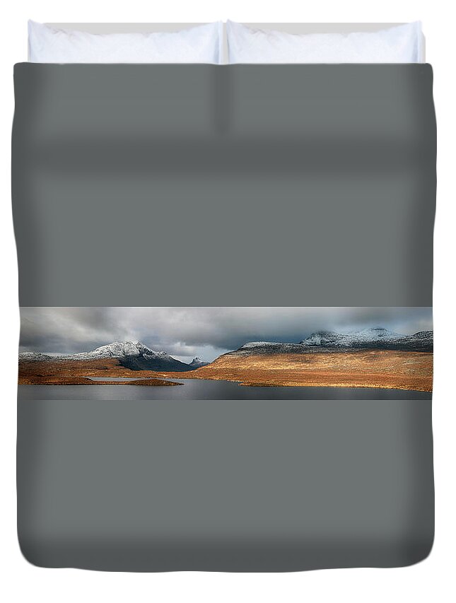 Coigach Duvet Cover featuring the photograph Knockan Crag Mountain View by Grant Glendinning
