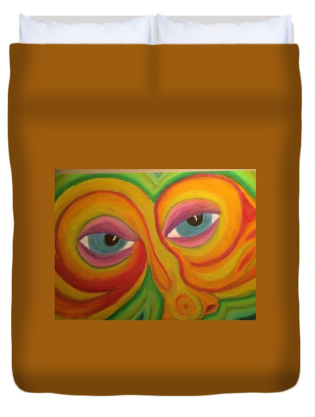 Face Duvet Cover featuring the pastel Knowing by Steve Sommers