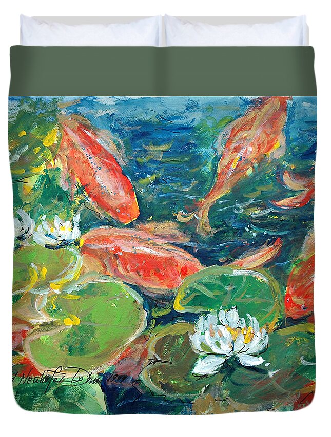 Fish Duvet Cover featuring the painting Koi by Ingrid Dohm
