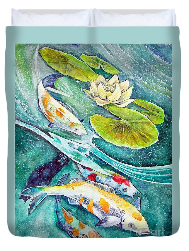 Koi Duvet Cover featuring the painting Koi Pond by Scott Parker