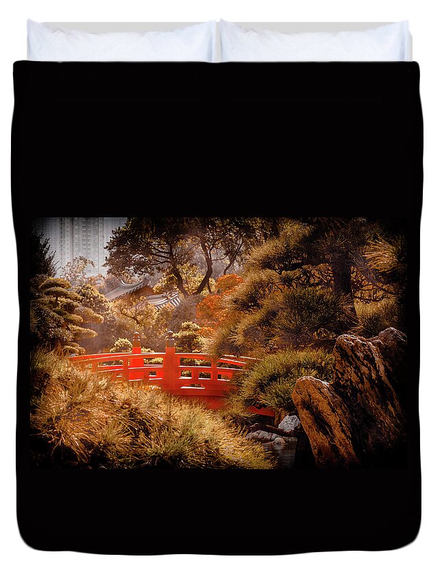 Architecture Duvet Cover featuring the photograph Kowloon - Red Bridge by Mark Forte