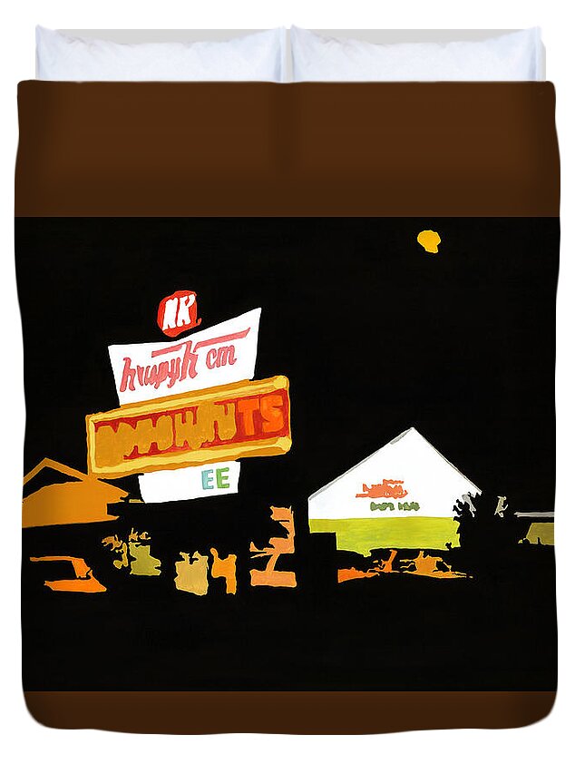Donuts Duvet Cover featuring the painting Krispy Kreme at night by Tommy Midyette