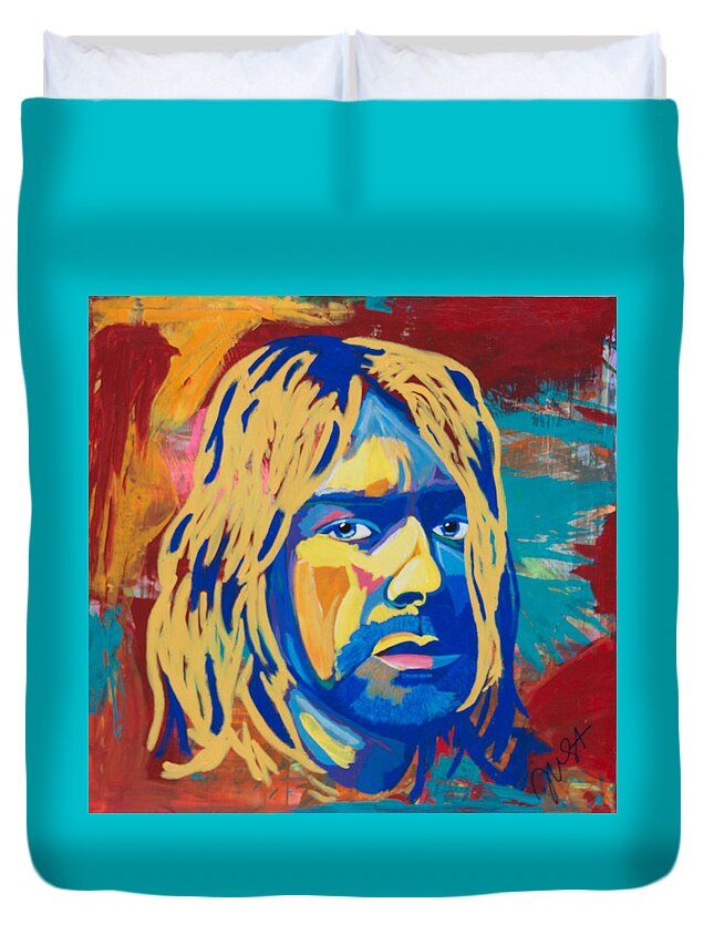 Kurt Cobain Duvet Cover featuring the painting Kurt Cobain by Janice Westfall