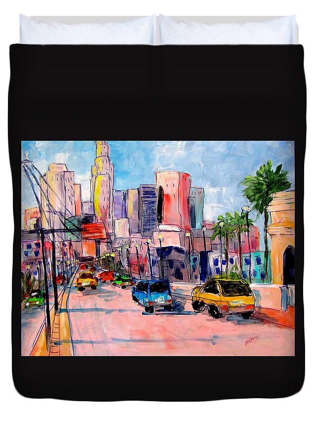 City Duvet Cover featuring the painting L A 1st St Bridge by Barbara O'Toole