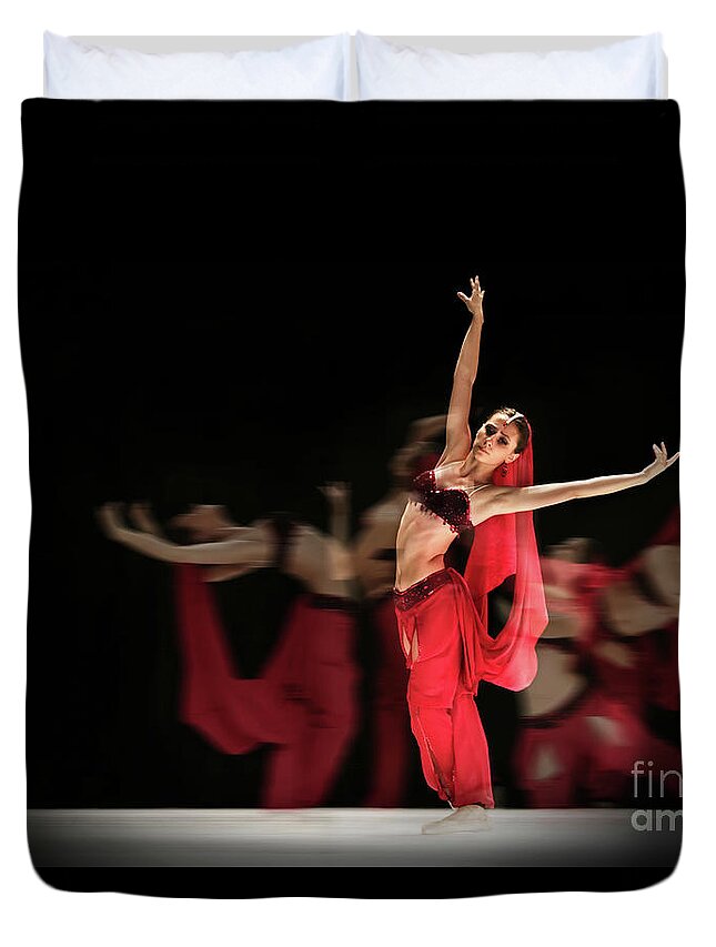 Ballet Duvet Cover featuring the photograph La Bayadere Ballerina in red tutu ballet by Dimitar Hristov