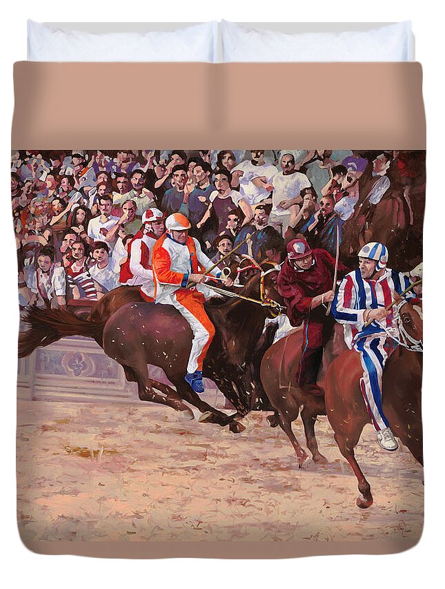 Italy Duvet Cover featuring the painting La Corsa Del Palio by Guido Borelli