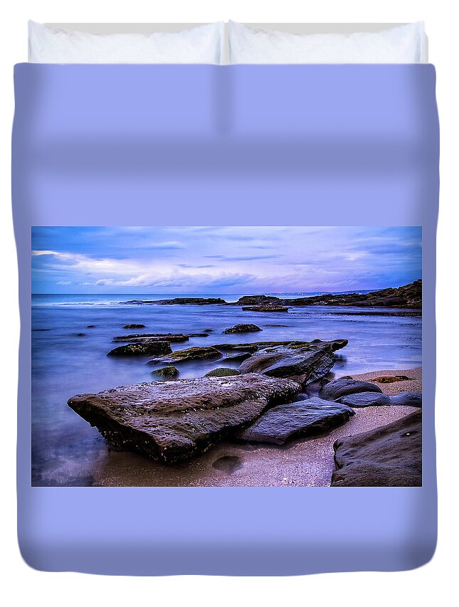 Beach Duvet Cover featuring the photograph La Jolla Cove Twilight by Jason Roberts