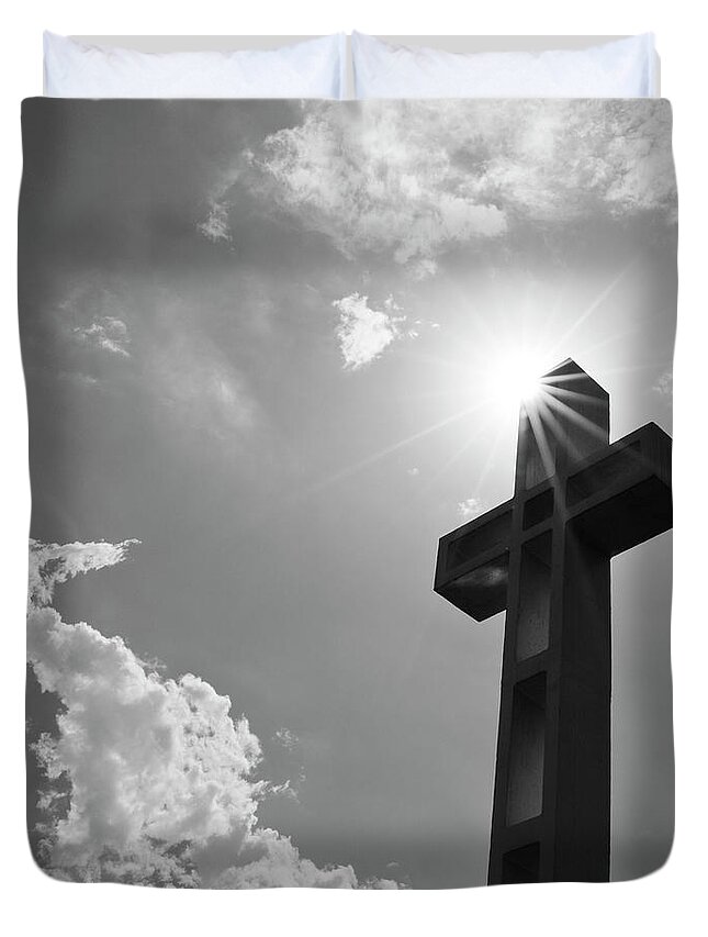 Cross Duvet Cover featuring the photograph La Jolla Cross by Maj Seda