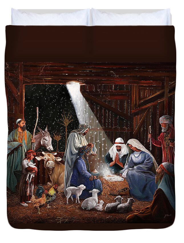 Nativity Duvet Cover featuring the painting La Nativita' by Guido Borelli