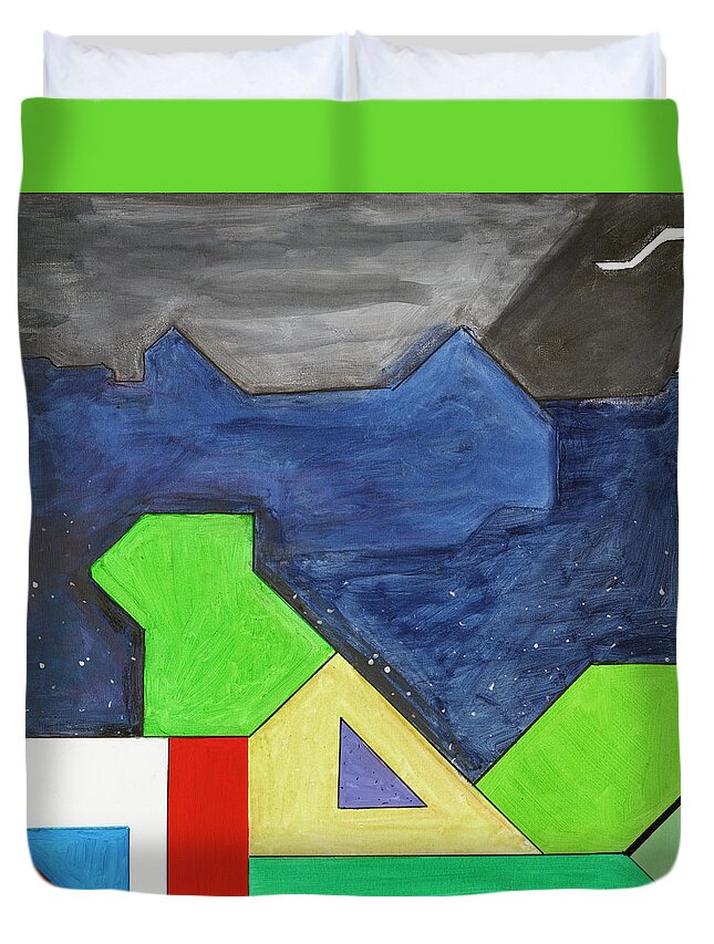 Abstract Duvet Cover featuring the painting La notte sopra la citta verde - Part IV by Willy Wiedmann