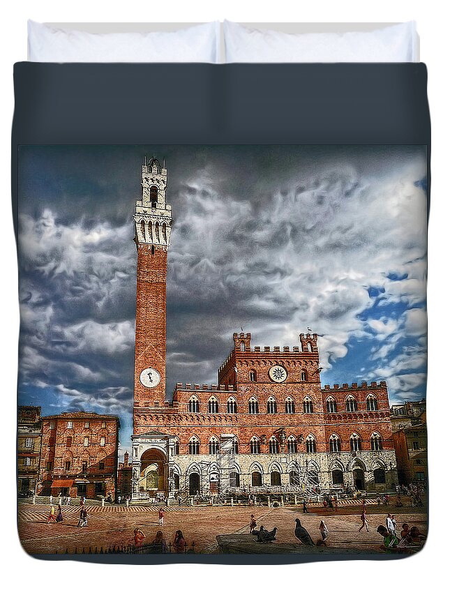 Piazza Duvet Cover featuring the photograph La Piazza by Hanny Heim