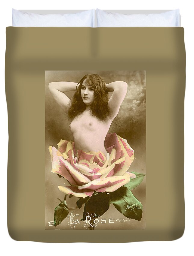 Postcard Duvet Cover featuring the photograph La Rose by French School
