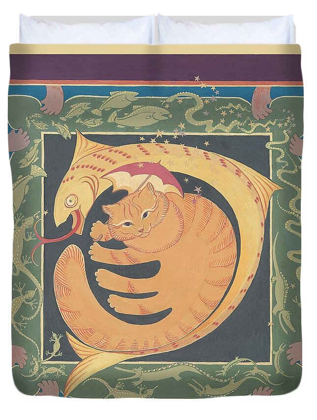 Cat Duvet Cover featuring the painting La Sirena by Ruth Hooper