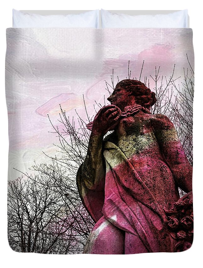 Statue Duvet Cover featuring the photograph 'La Terre' en Rose by Aurella FollowMyFrench