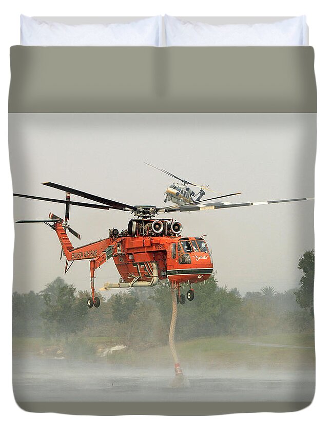Erickson Sky Crane Duvet Cover featuring the photograph La Tuna Fire 22 by Shoal Hollingsworth