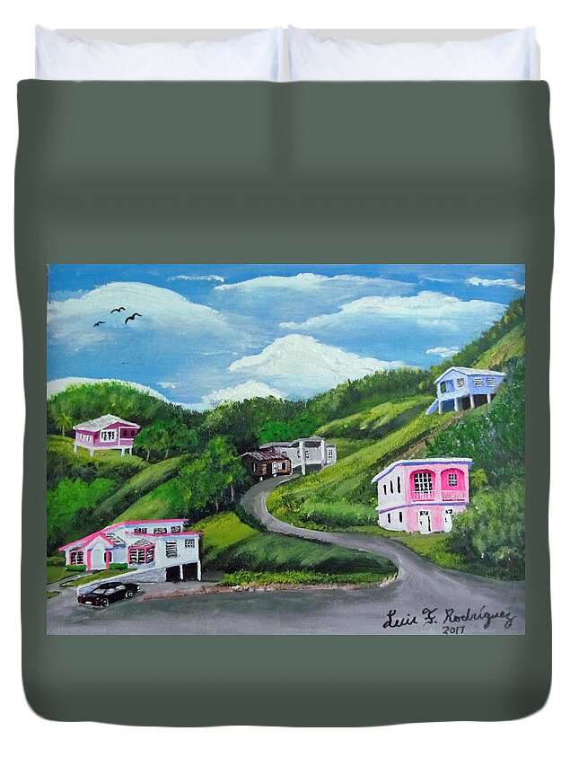 Life In The Mountains Duvet Cover featuring the painting la Vida En Las Montanas by Luis F Rodriguez