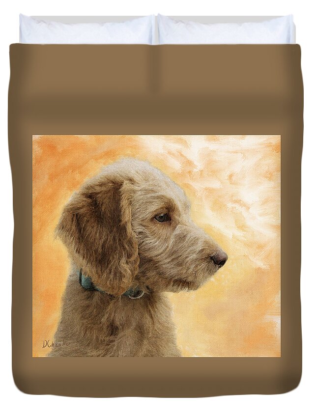 Puppy Duvet Cover featuring the painting Labradoodle Puppy by Diane Chandler