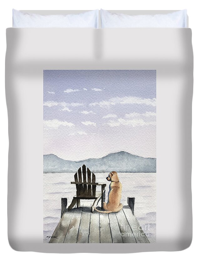 Labrador Duvet Cover featuring the painting Labrador Retriever on the Dock by David Rogers
