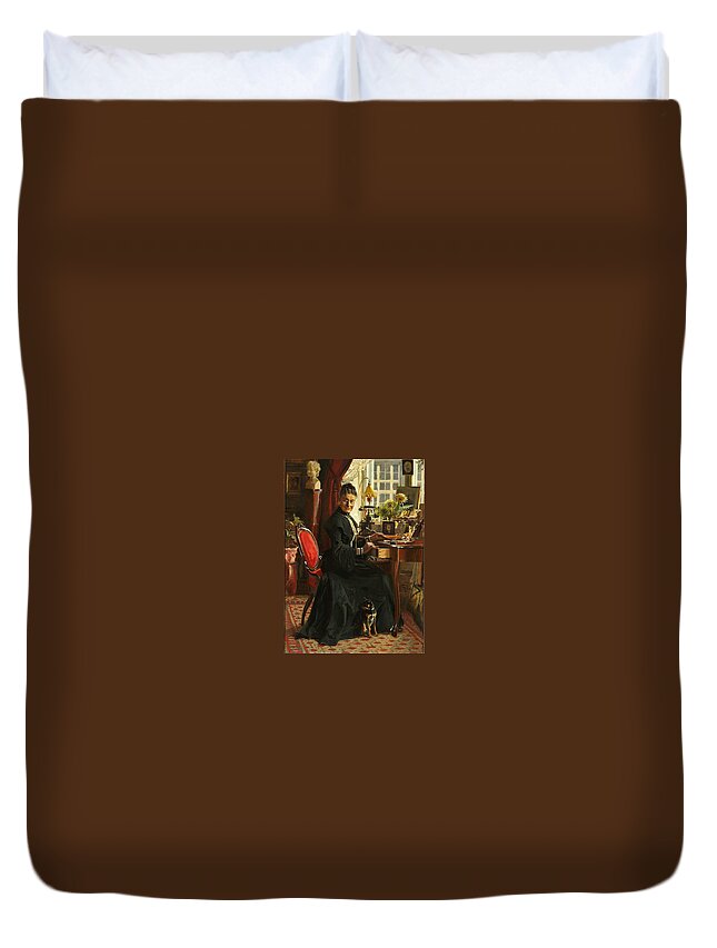 Frants Henningsen Duvet Cover featuring the painting Lady In Black by Frants Henningsen