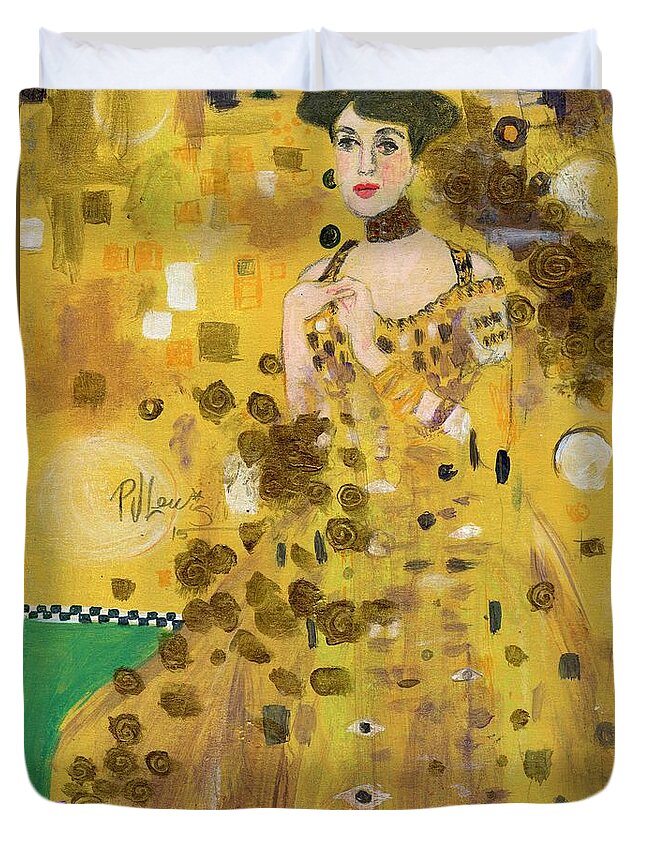 Gustav Klimt Duvet Cover featuring the painting Lady in Gold by PJ Lewis