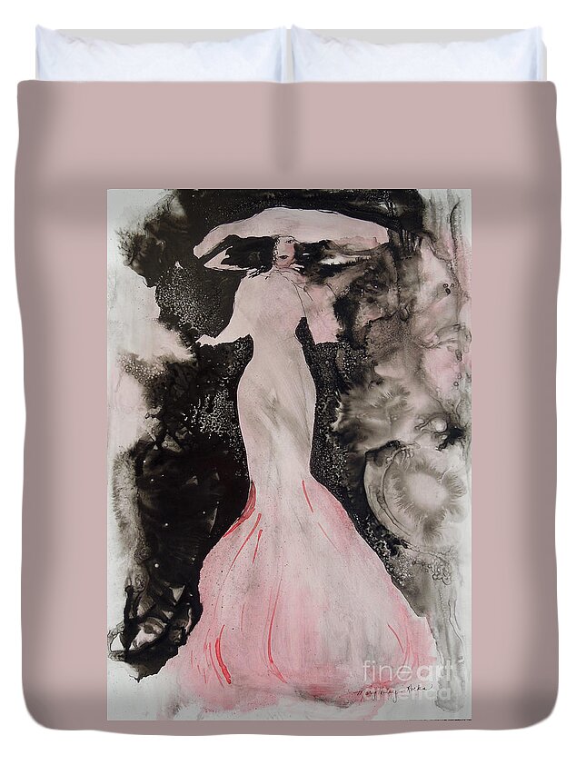 Lady Duvet Cover featuring the painting Lady in the Pink Hat by Mary Haley-Rocks