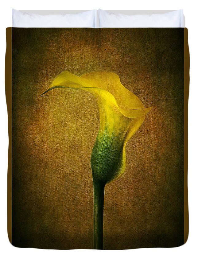 Calla Duvet Cover featuring the photograph Lady in Yellow by Marina Kojukhova