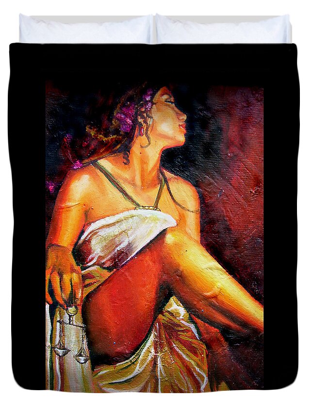 Law Art Duvet Cover featuring the painting Lady Justice mini by Laura Pierre-Louis
