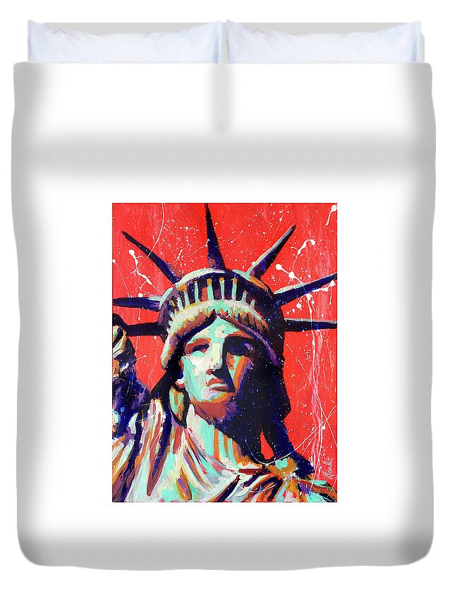 Statue Of Liberty Duvet Cover featuring the painting Lady Liberty by Steve Gamba