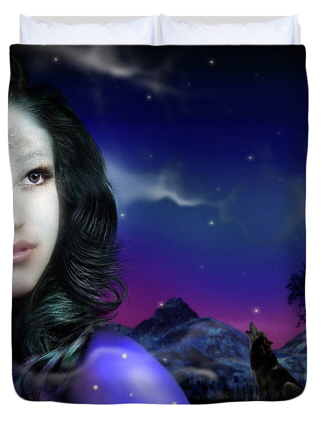 Moon Duvet Cover featuring the digital art Lady Moon by Alessandro Della Pietra