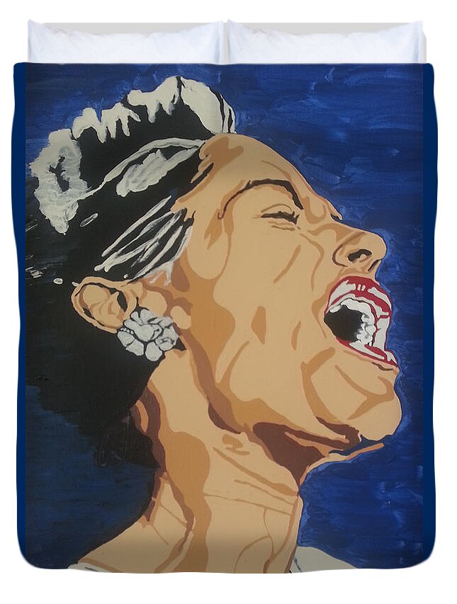 Billie Holiday Duvet Cover featuring the painting Lady Sings The Blues by Rachel Natalie Rawlins