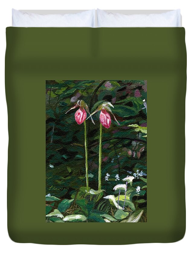 Lady Slipper Duvet Cover featuring the painting Lady Slipper by Lynne Reichhart