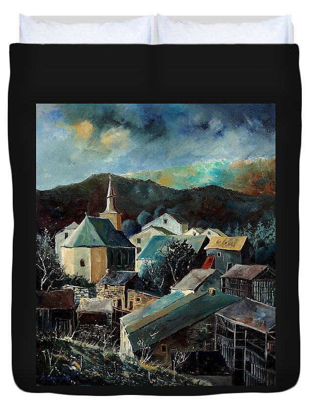 Landscape Duvet Cover featuring the painting Laforet village by Pol Ledent