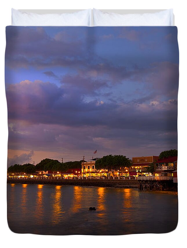Lahaina Sunset Clouds Ocean Colorful Maui Hawaii Duvet Cover featuring the photograph Lahaina Twilight by James Roemmling
